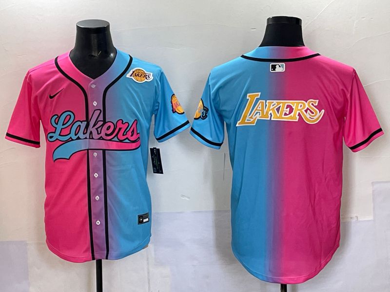 Men 2025 Los Angeles Lakers Blank Blue pink Nike Joint Name NBA Jersey style 11->los angeles lakers->NBA Jersey